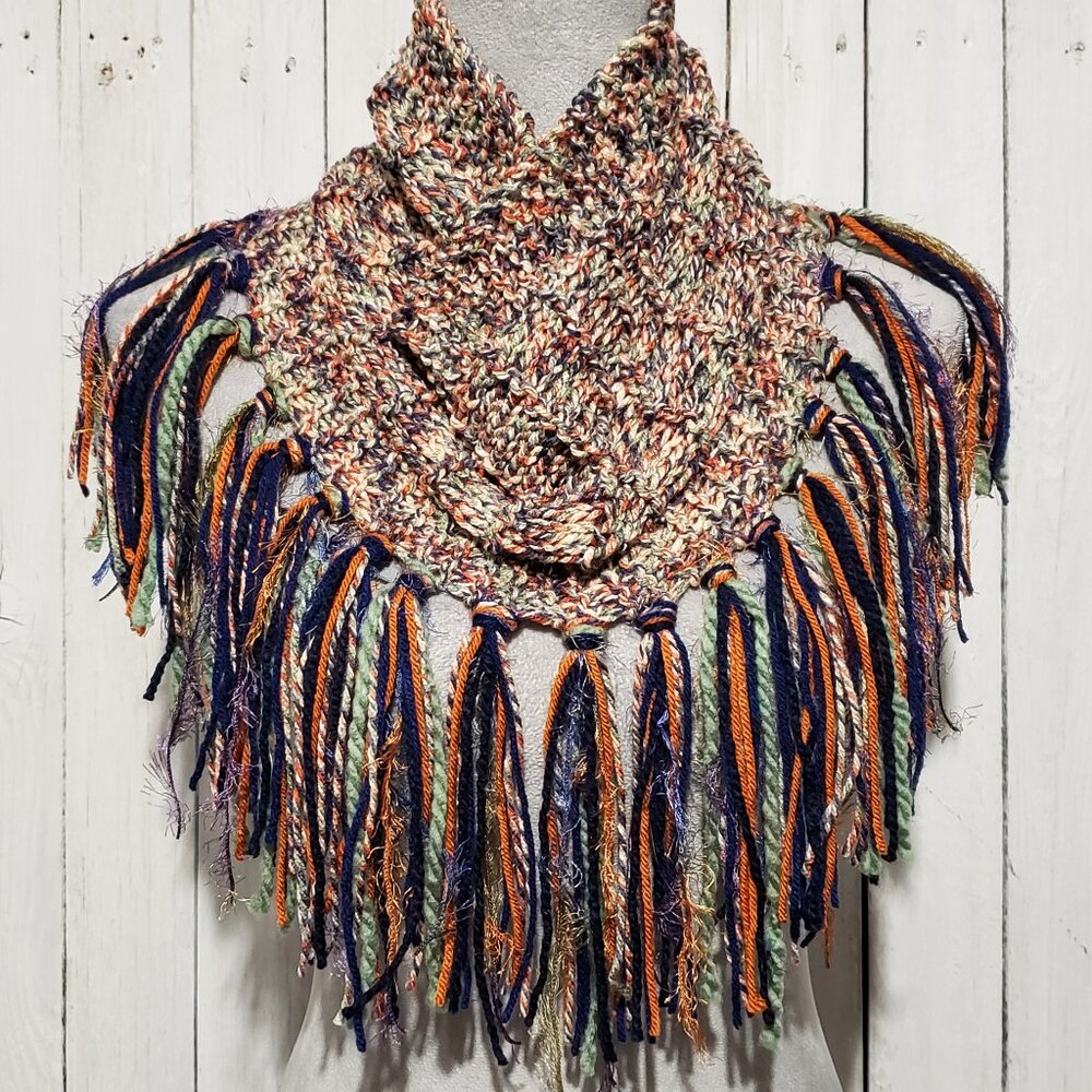 NEW Hand Knitted Cowl Scarf Multi Marled Boho Earthy Indie Artsy Festival Hippie